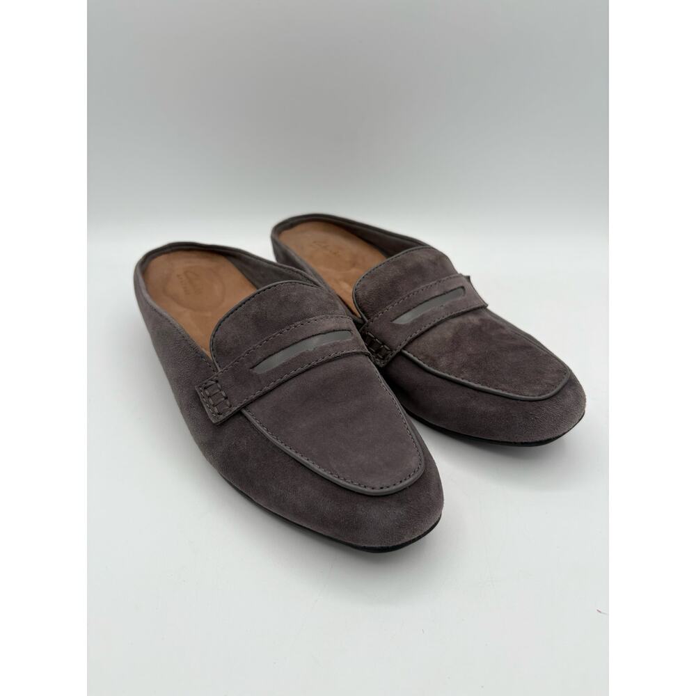Clarks Gray Suede Mules Loafers Slip On Shoes Size 7